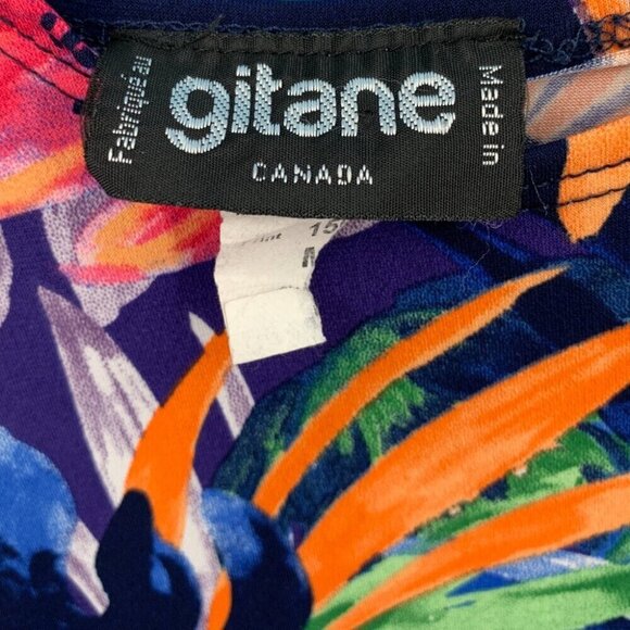 Gitane Dress Womens Medium Floral Purple Orange Vacation Stretchy Artsy Vintage - Picture 9 of 11